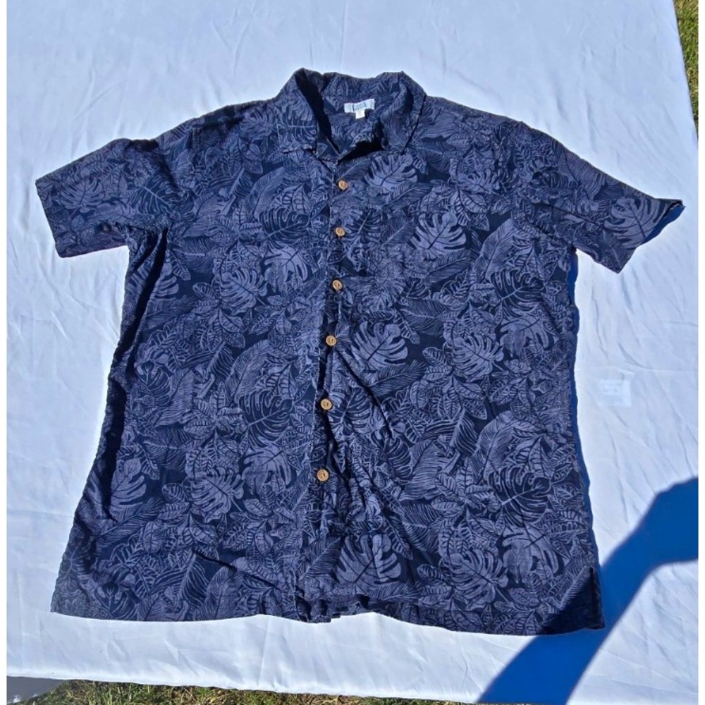 Croft & Barrow Men's Blue Floral Woven Short Sleeve Button-Up Shirt Size XL